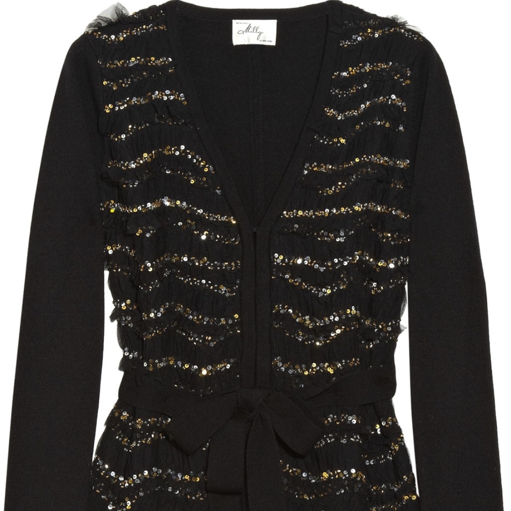 Milly Ruffle Embellished Boyfriend Sweater Size S